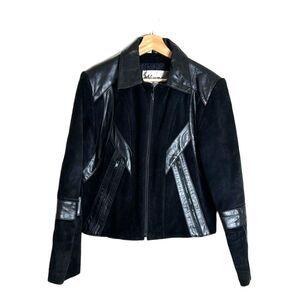 Vtg Wilson's suede leather moto jacket in black size small fall 90s bikercore